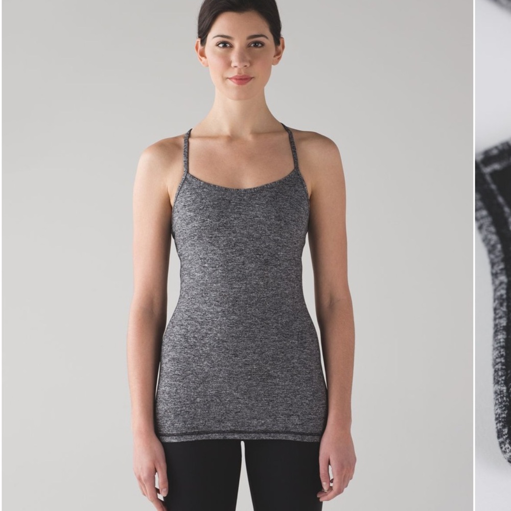 Lululemon- Power Y Tank- Sz 12- Grey/Black- Hip Length **Snipped Shelf Bra**